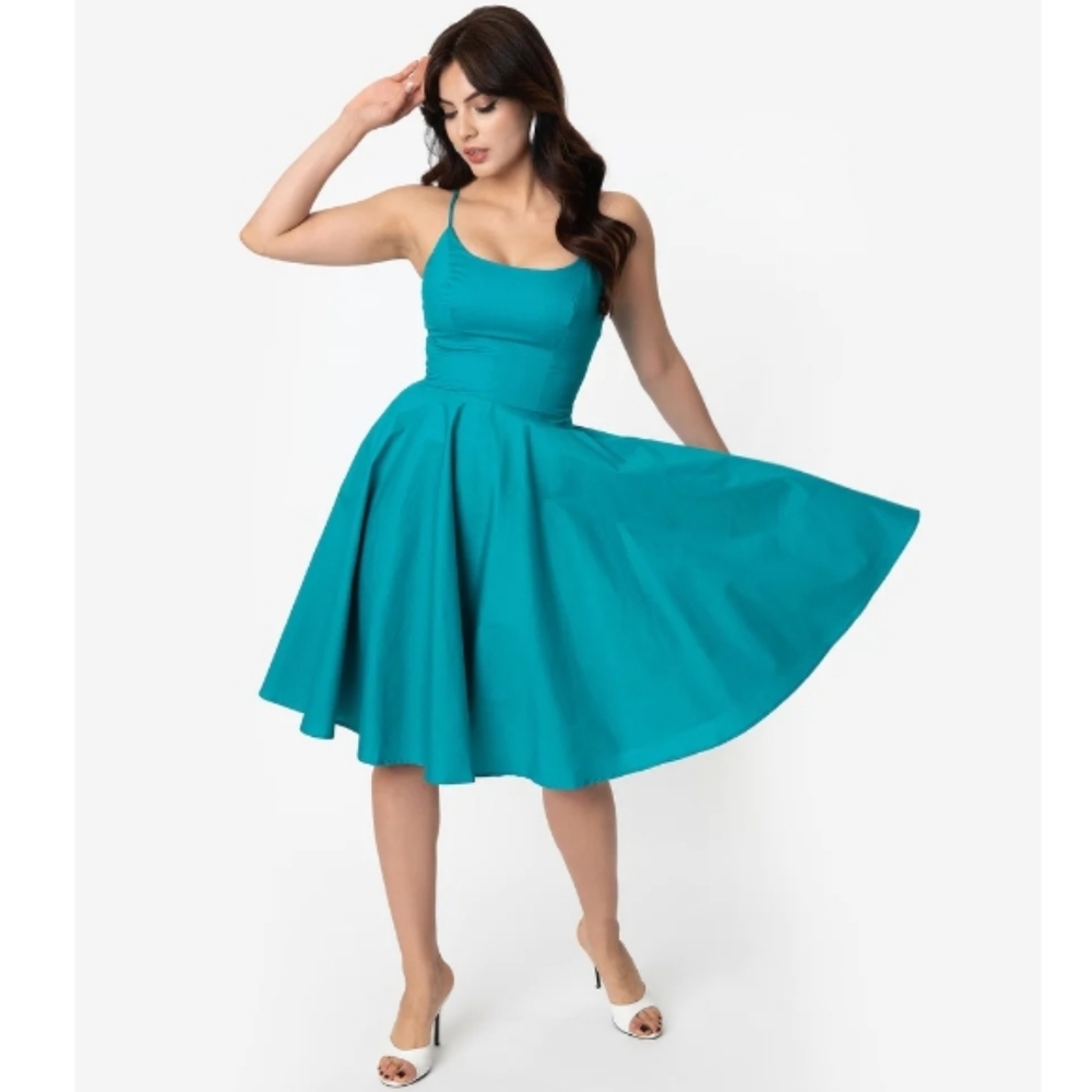 Unique Vintage Peggy Circle Dress - Turquoise